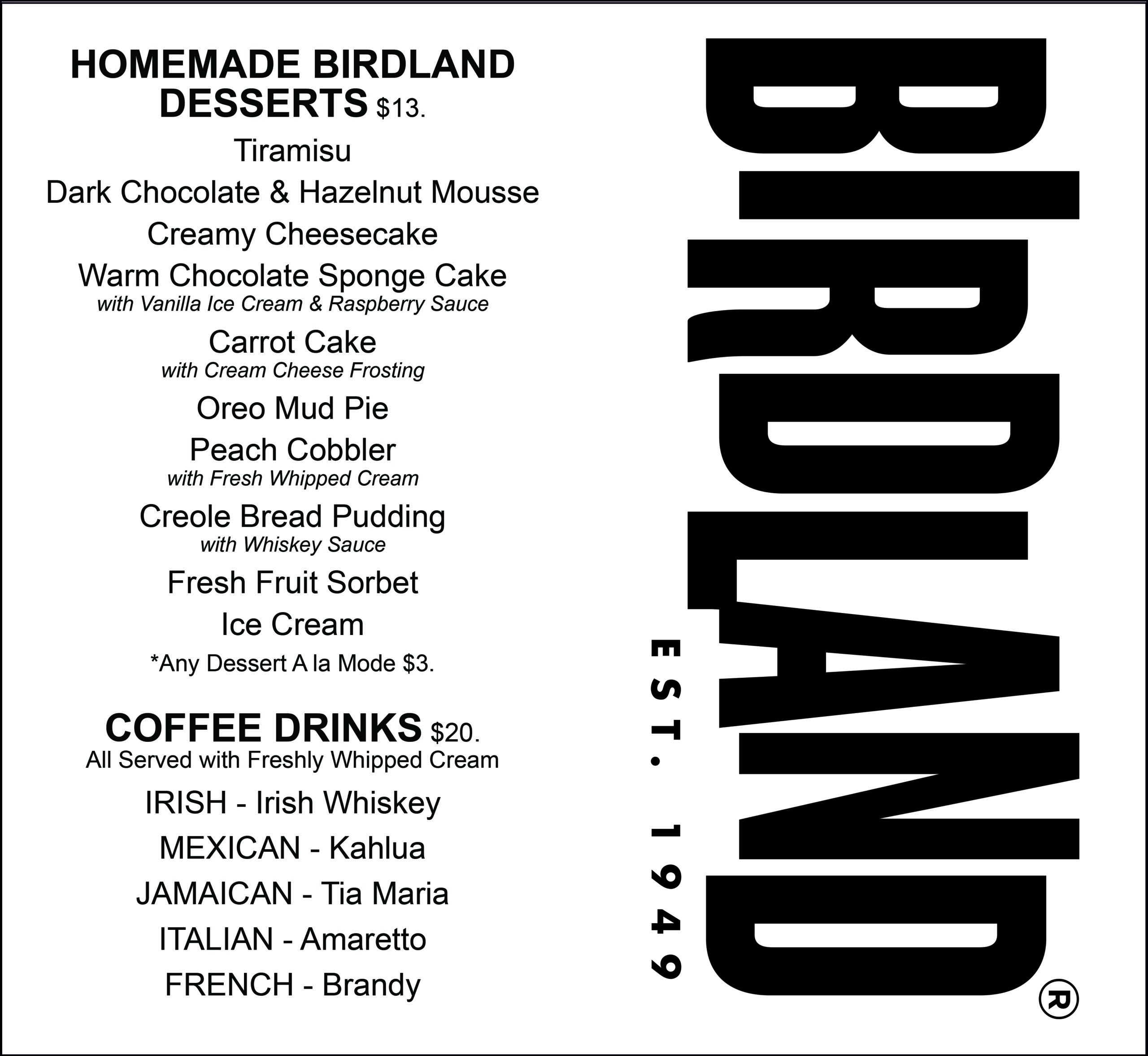Club Menu - Desserts
